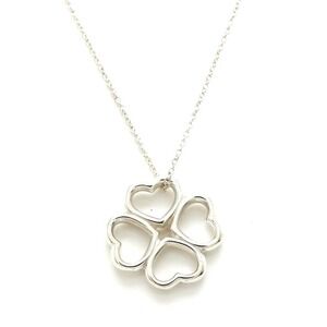 TIFFANY Co Clover Heart Pendant Necklace Silver